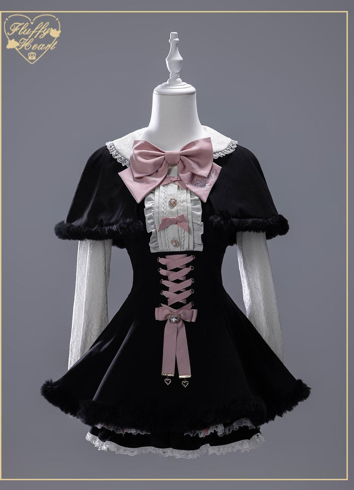 IP Collab Jirai Kei Dress Set, Detachable Fluffy Cape (2XL L M S XL) 44146:798083