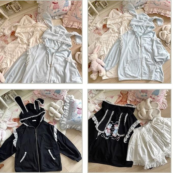 Fairy Kei Bunny Ears Hoodie Lace Coat Multicolor 22654:345518 22654:345518