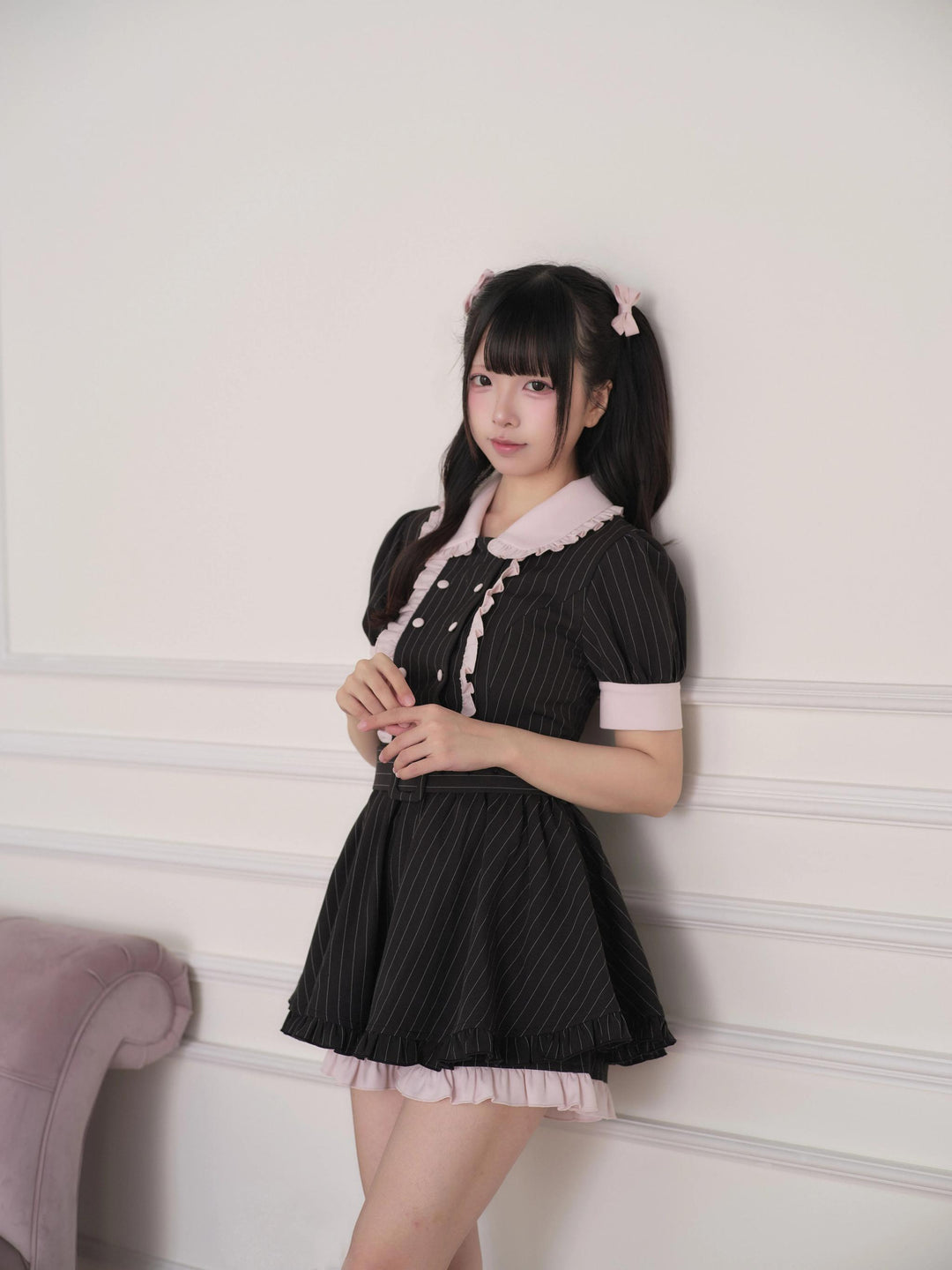 Double Breasted Ryousangata Dress, Plaid or Stripe Style 45803:863829
