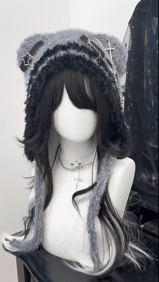 Jirai Kei Hat Bear Hat Winter Hat Fluffy Knitted Cap 40306:661310