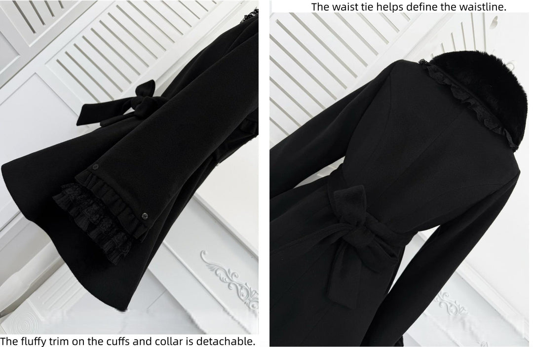 Fluffy Trim Ryousangata Winter Coat, Rhinestone Accents 44200:800846