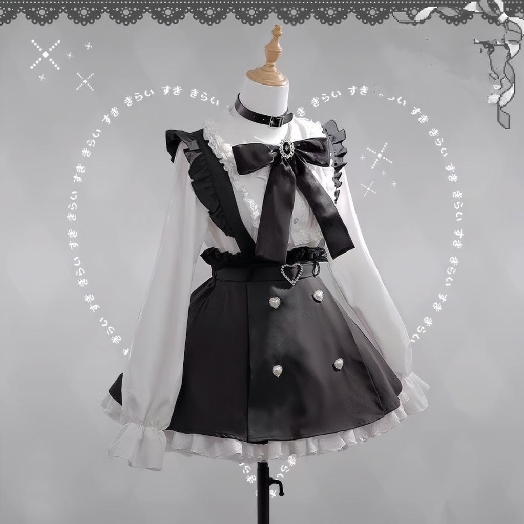 Jirai Kei White Blouse And Black Suspender Skirt Set (L M S) 32940:565682