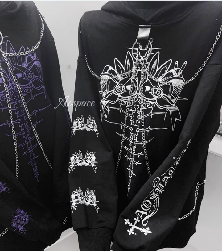 Jirai Kei Hoodie Gothic Sweatshirt Soul-Devouring Rabbit Bone Printed 42150:731180