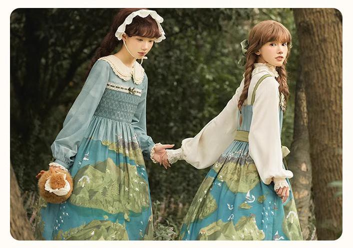 Lolita Dress Rivers Cross Mountains Print Lolita Dress Set 39412:627126