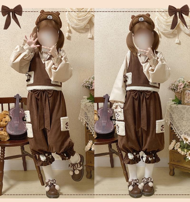 Kawaii Beige Coffee Coat Shirt Vest Shorts 22766:353748 22766:353748