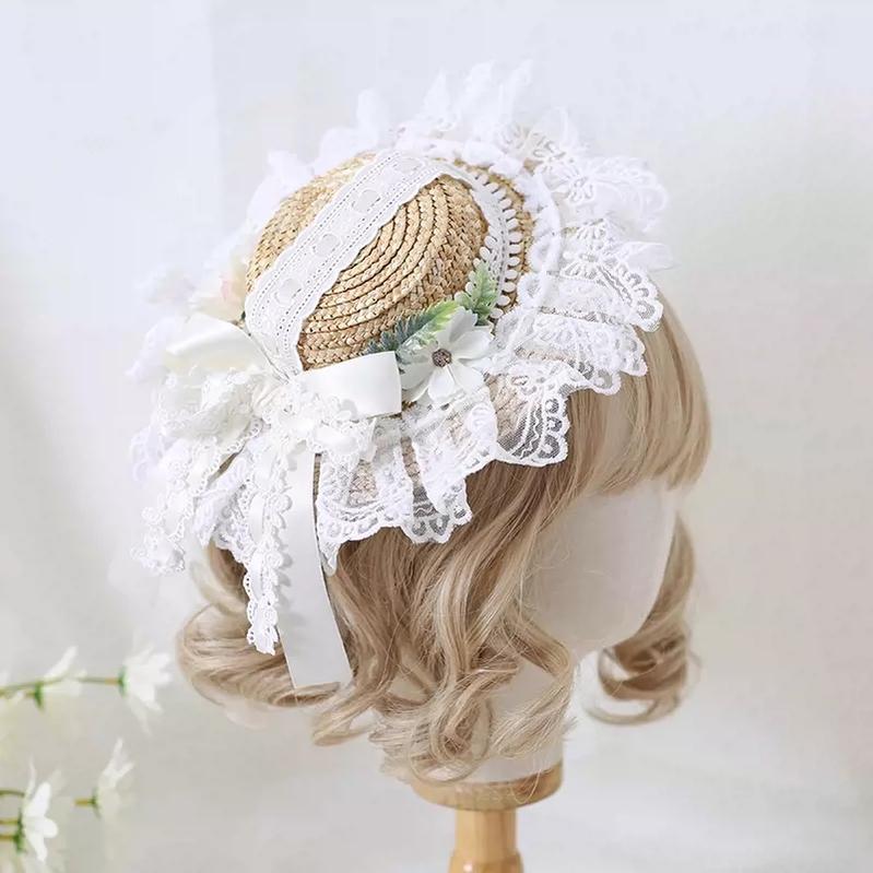 Mori Kei Straw Hat Lolita Strawhat Handmade Elegant Strawhat 36432:522350 36432:522350