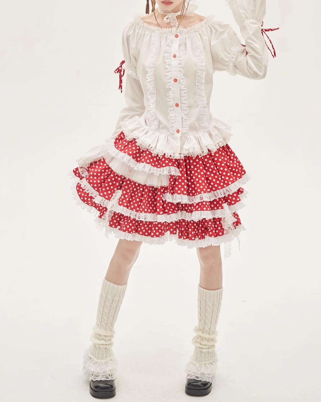 Lolita Skirt Retro Red Polka Dot Skirt 36150:542922