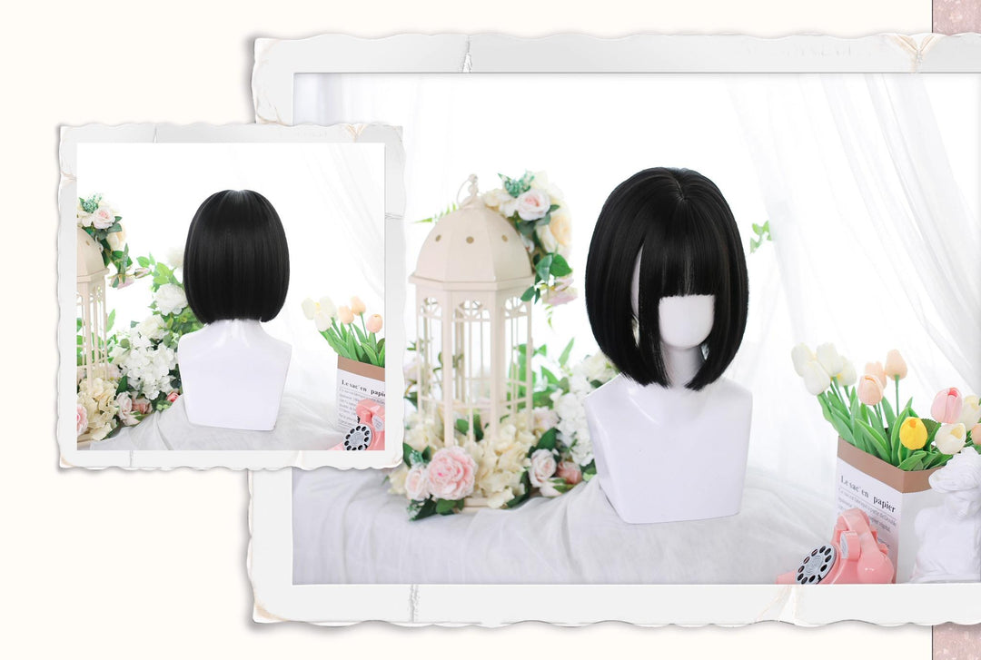 Lolita Wig Black Bob Haircut Short Wig With Bangs 35604:496450 35604:496450