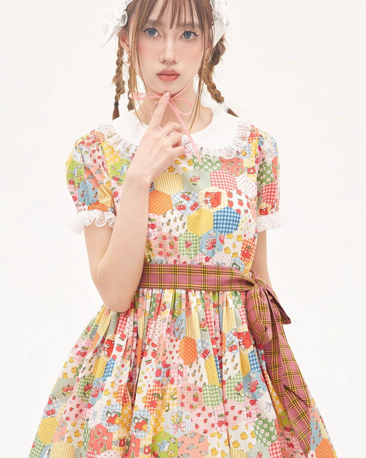 Sweet Lolita Dress Kidcore Floral Dress Drawstring Dress 36156:543428