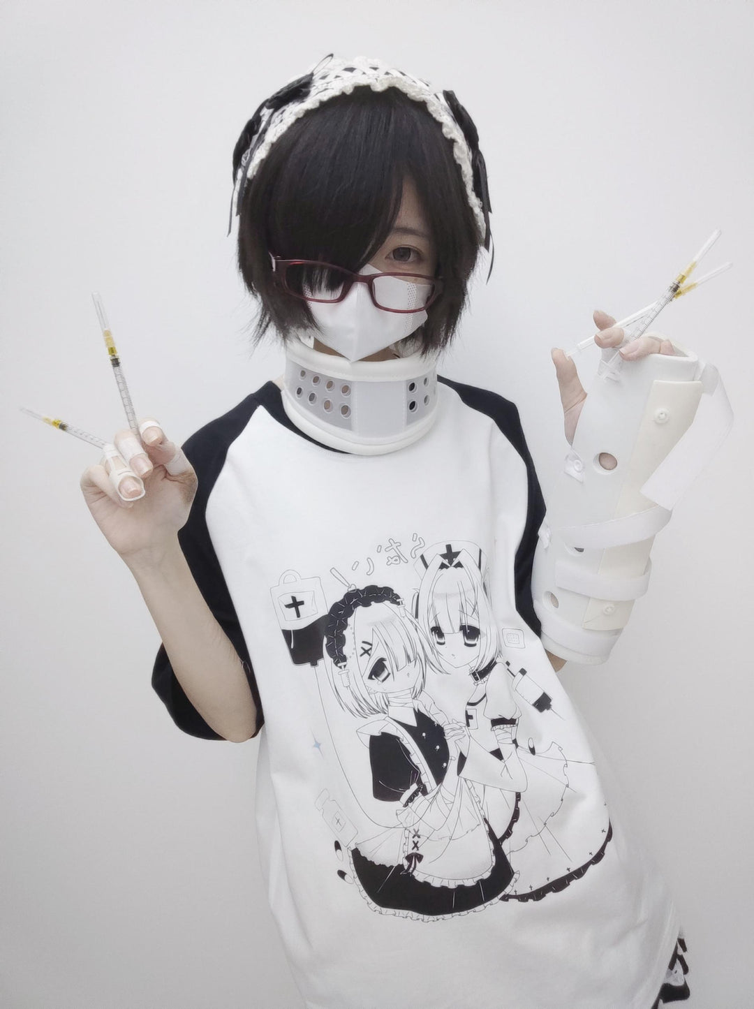 Yami Kawaii T-shirt Black White Subculture Cotton T-shirt 35690:499426 35690:499426