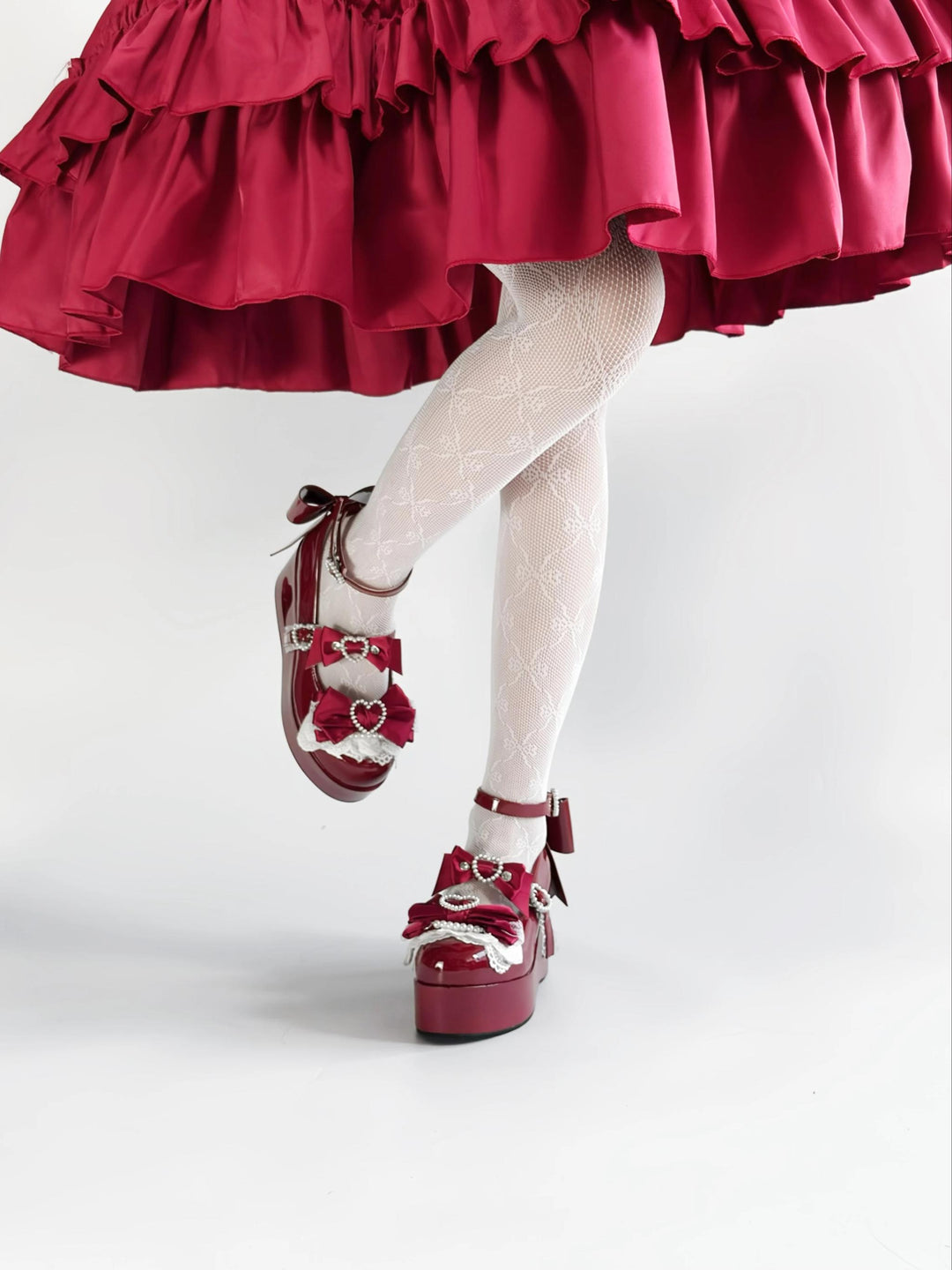 Sweet Lolita Platform Shoes, Bow and Heart-Shaped Pearl 45357:846128