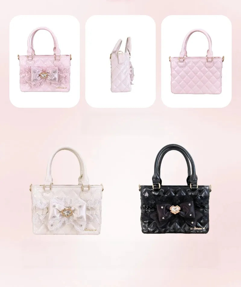 Ryousangata Square Handbag, Lace Bow & Diamond Quilting 45754:862843