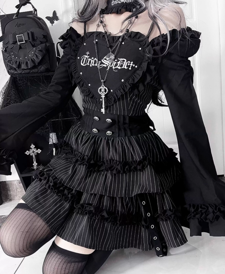 Subculture Off-Shoulder Dress, Tiered Ruffles 43873:789420