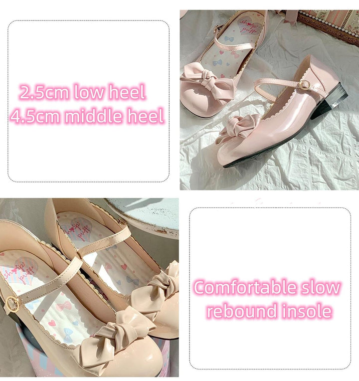 Kawaii Lolita Round-toe Bow Flat Shoes Low-heeled Shoes 15Colors 22818:330348 22818:330348