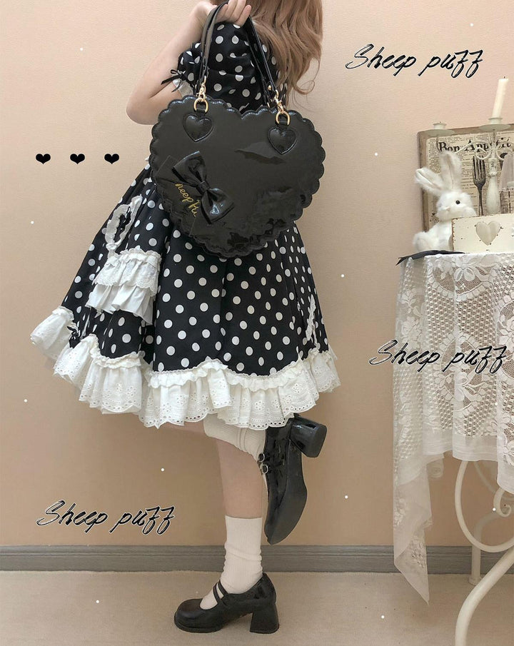 Sweet Lolita Bag Cute Heart Shaped Scalloped Bow Handbag 40326:656068