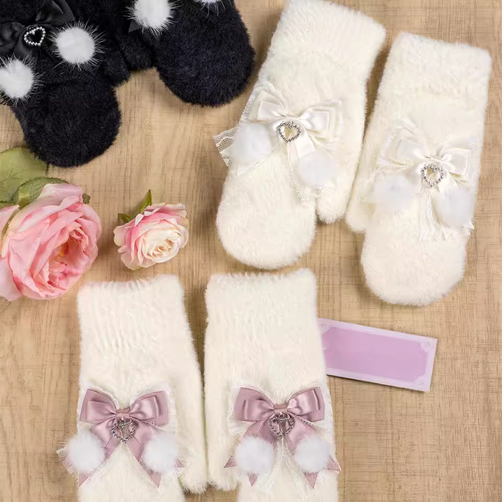 Jirai Kei Knitted Gloves Thickened Plush Gloves Bow Gloves 41892:723004