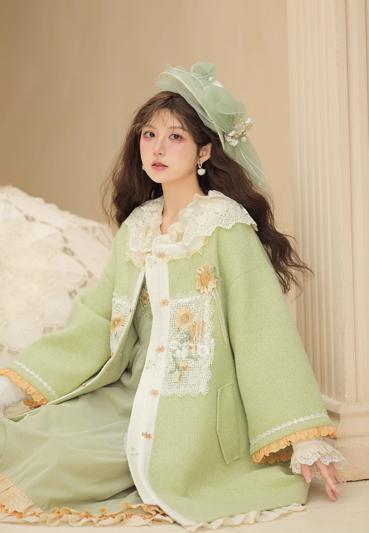 Mori Kei Coat Woolen Coat Green Coat Salopette 39288:645352