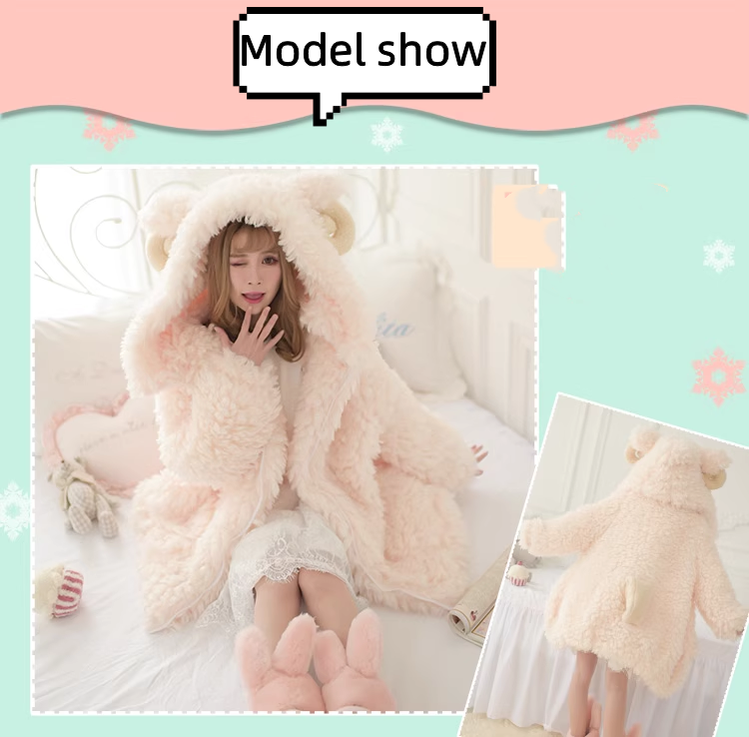 Kawaii Winter Coat Sheep Horn Hooded Coat Plush Coat 41060:685444