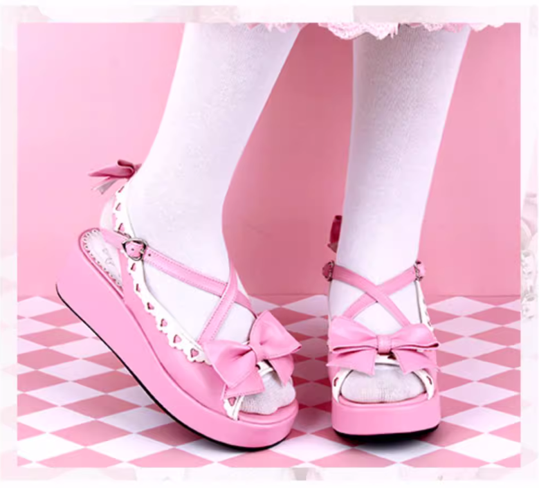 Lolita Shoes Round Toe Open Toe Lace Platform Sandals 37450:561646