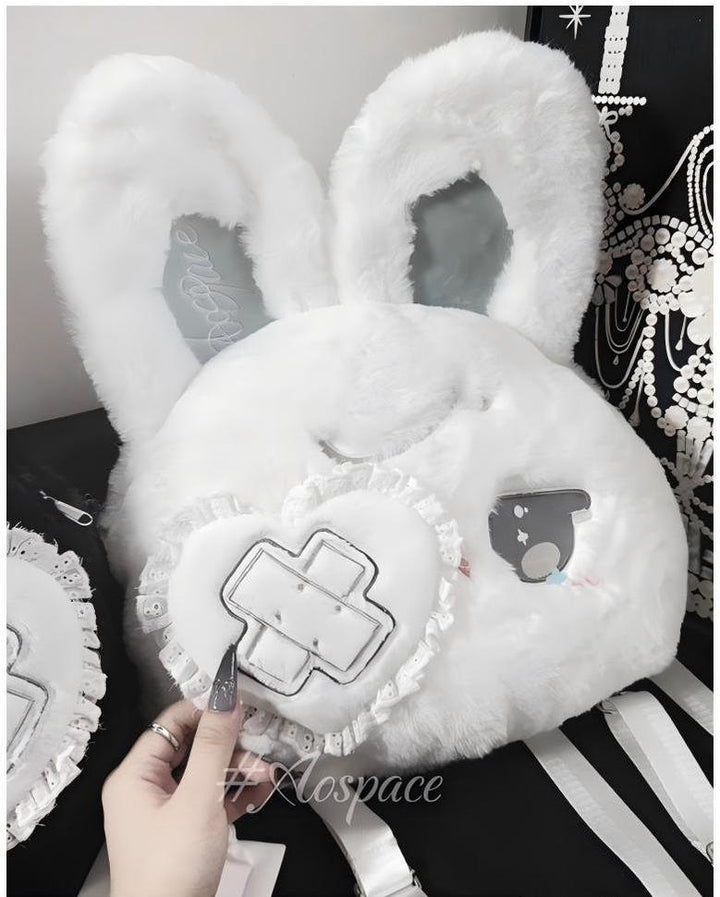 Kawaii Bag Black White Plush Crossbody Bag Rabbit Backpack 41448:698304