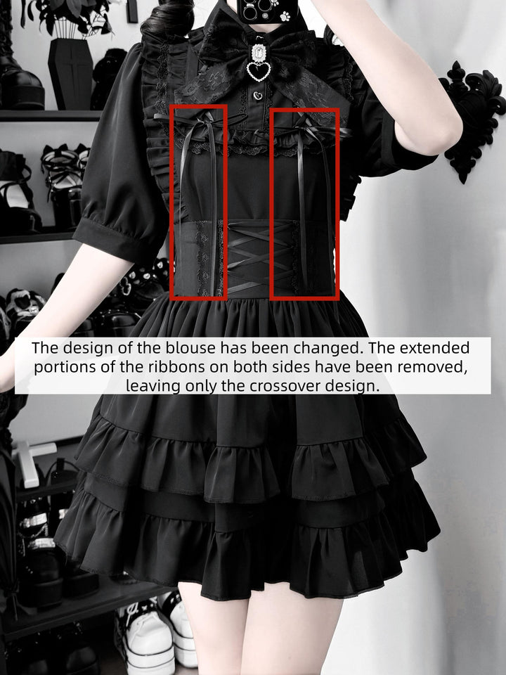 Black Jirai Kei Blouse & High Waist Skirt Set (L M S XL) 45796:864084