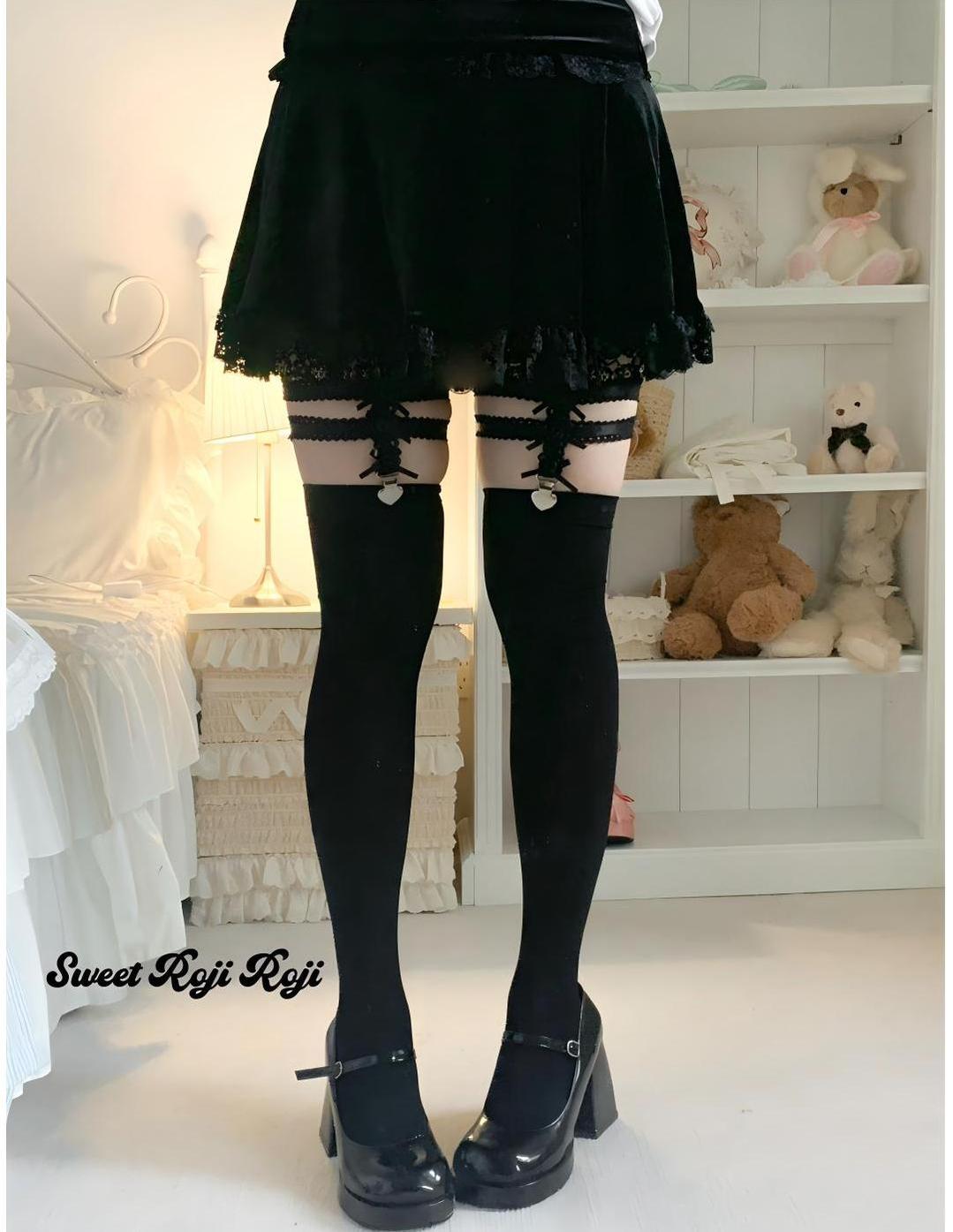 Lolita Sock Garter Double-Layer Lace Rose Thigh High Garter 42368:738078