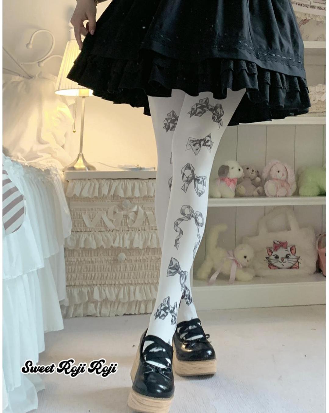 Sweet Lolita Tights Cute Velvet Bow Printed Socks Multicolor 42367:738089