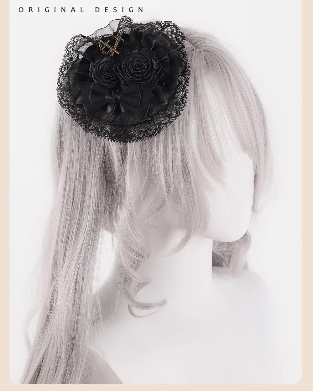 Gothic Lolita Hair Clips Black Bow Lace Hair Accessory 39652:635744