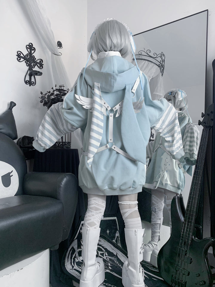 Jirai Kei Blue Hooded Coat With Long Bunny Ears 21834:461327 21834:461327