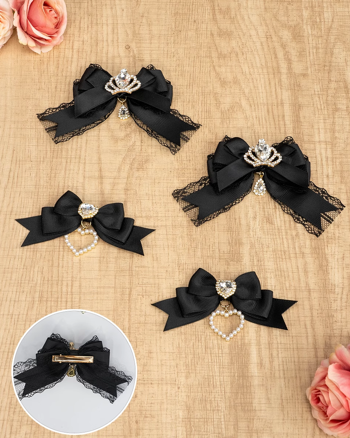 Jirai Kei Hair Clip Crown Rhinestone Bow Barrette 36118:512734 36118:512734