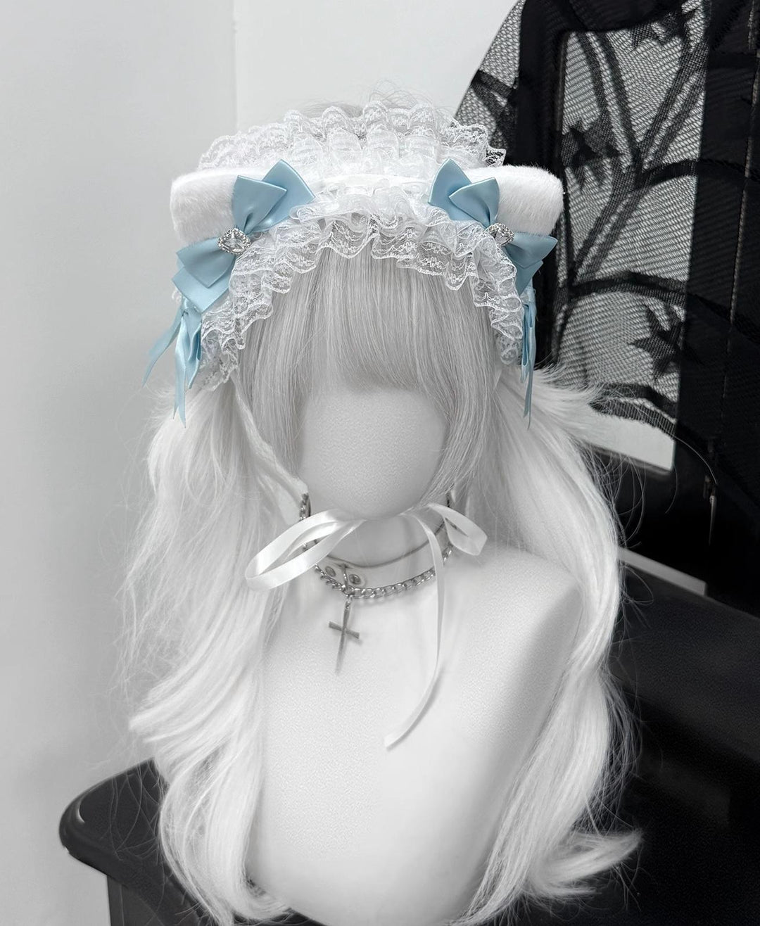 Jirai Kei Headband With Furry Cat Ear & Lace & Rhinestones 43075:767124