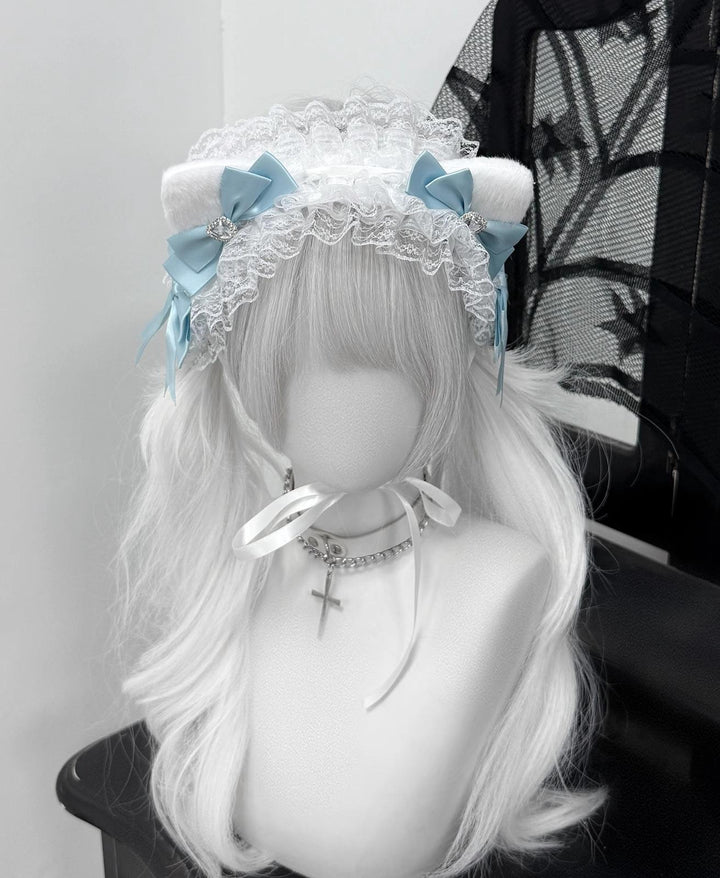 Jirai Kei Headband With Furry Cat Ear & Lace & Rhinestones 43075:767124