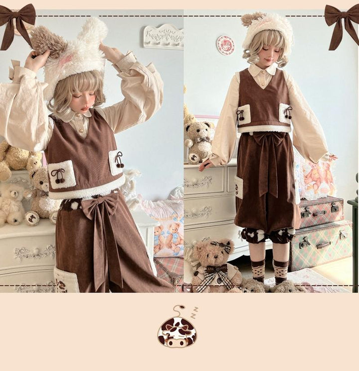 Kawaii Beige Coffee Coat Shirt Vest Shorts 22766:353744 22766:353744