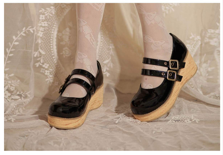 Retro-wooden Bottom Double Button Platforms Multicolor 21784:318768