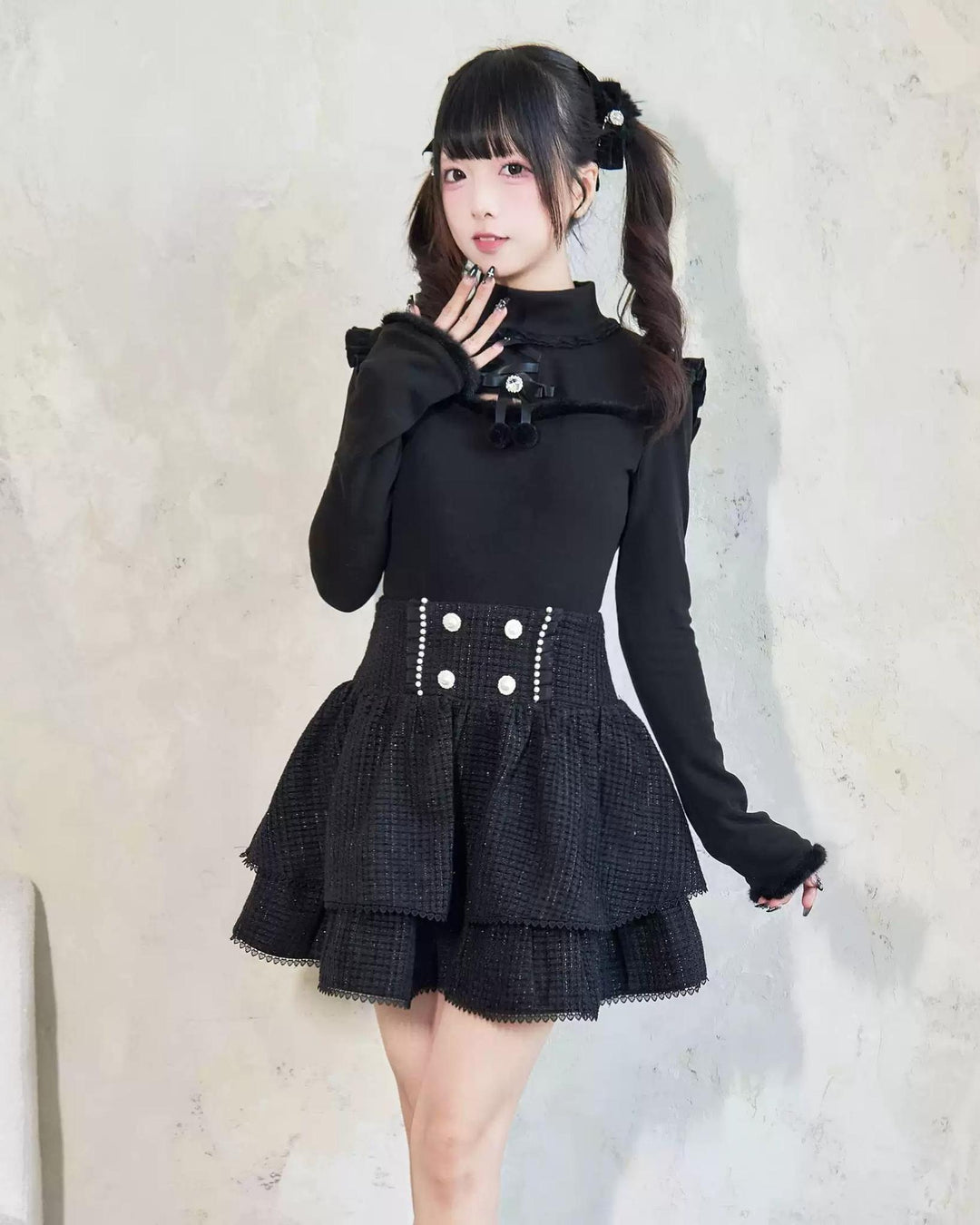 Jirai Kei Sweater Bow Decoration Knit Fleece Frill Top 41404:696694