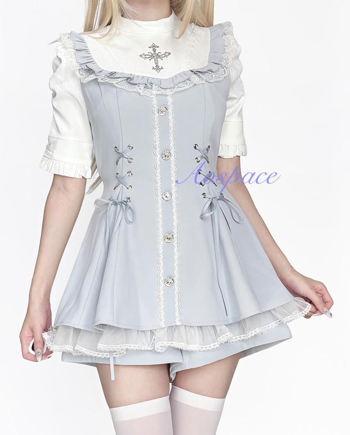 Short-sleeved Ryousangata Dress, Detachable Bowtie 43823:786780