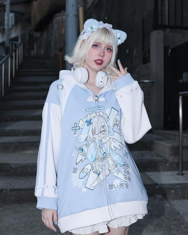 Tenshi Kaiwai Blue Hoodie With Bunny Ears 29208:461323