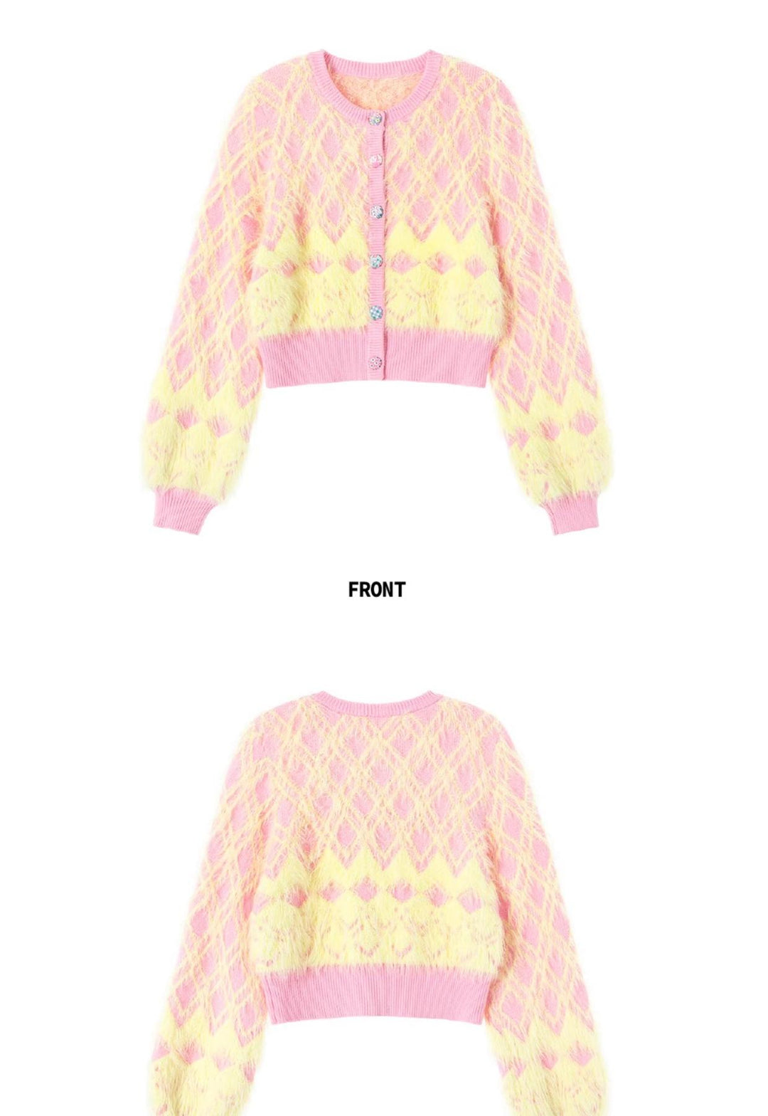 Fairy Kei Pink And Yellow Sweater Plush Check Sweater Set 31686:391830 31686:391830