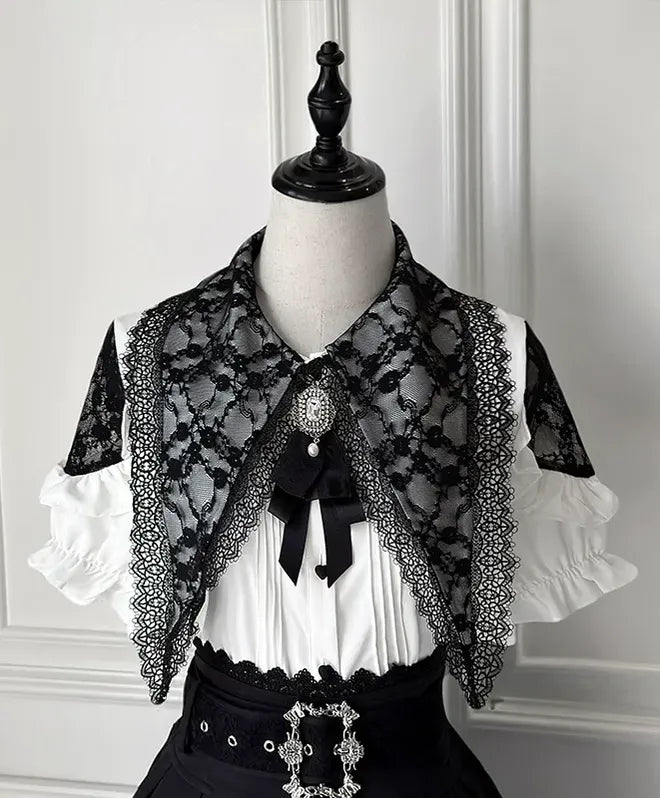 Jirai Kei Lace Capelet Blouse, High Waist Skirt Set (2XL L M XL) 45651:857072