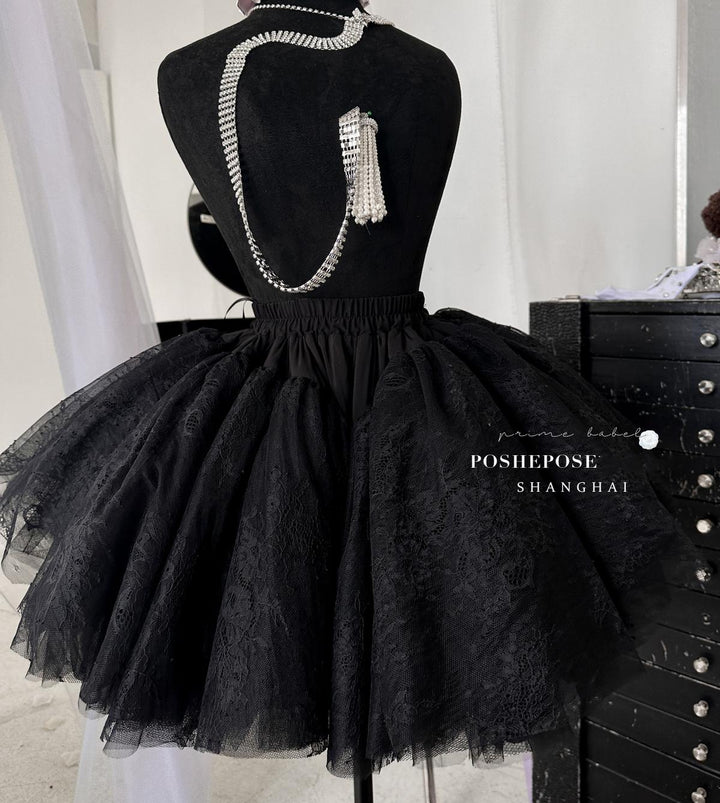 Puffy Prom Dress Petticoat Lolita Dress Petticoat Black White (F) 36386:542750