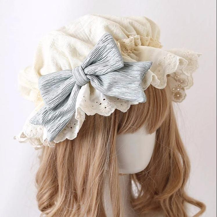 Lolita Bonnet Lace Edge Lvory Hat Lovely Bow Nightcap 28926:365060 28926:365060