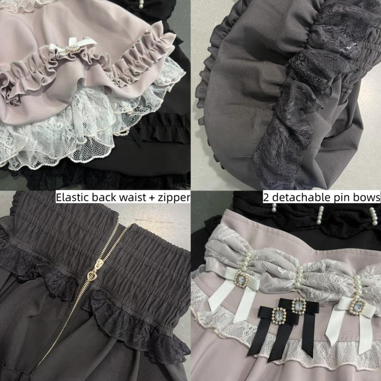 Fluffy Jirai Kei Bubble Skirt, Detachable Waist Bows 45936:870233