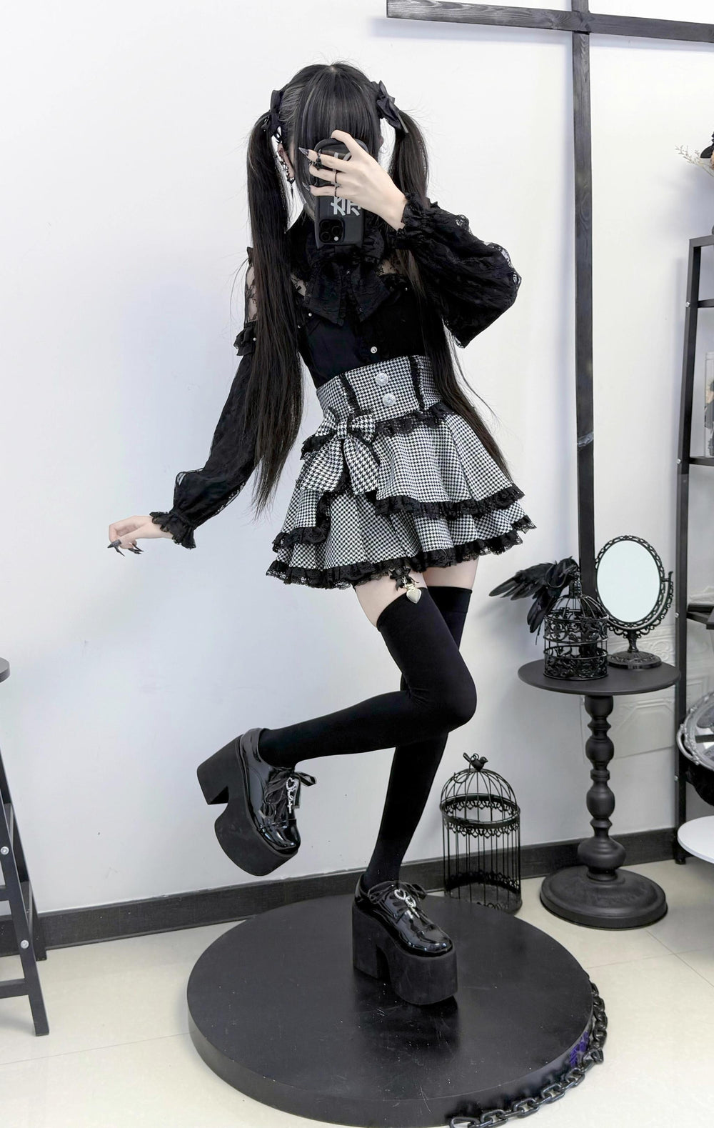 Lace Jirai Kei Blouse, Sexy Sheer Top 43511:778923