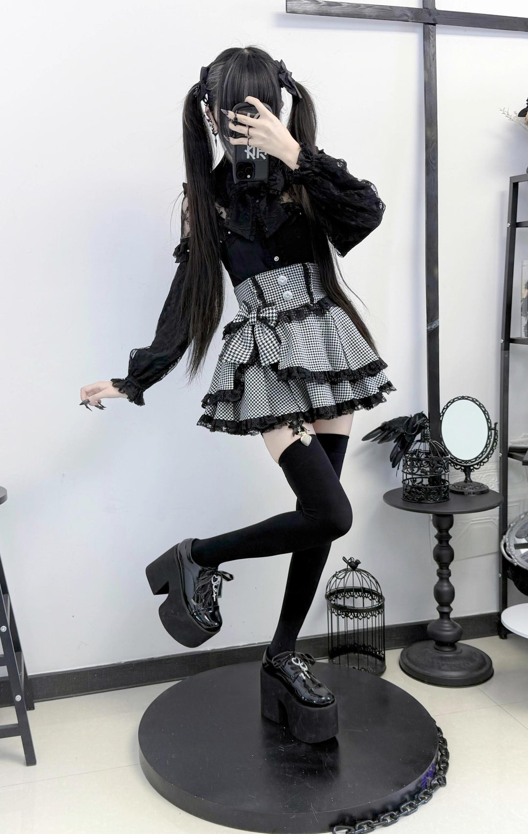 Lace Jirai Kei Blouse, Sexy Sheer Top 43511:778923