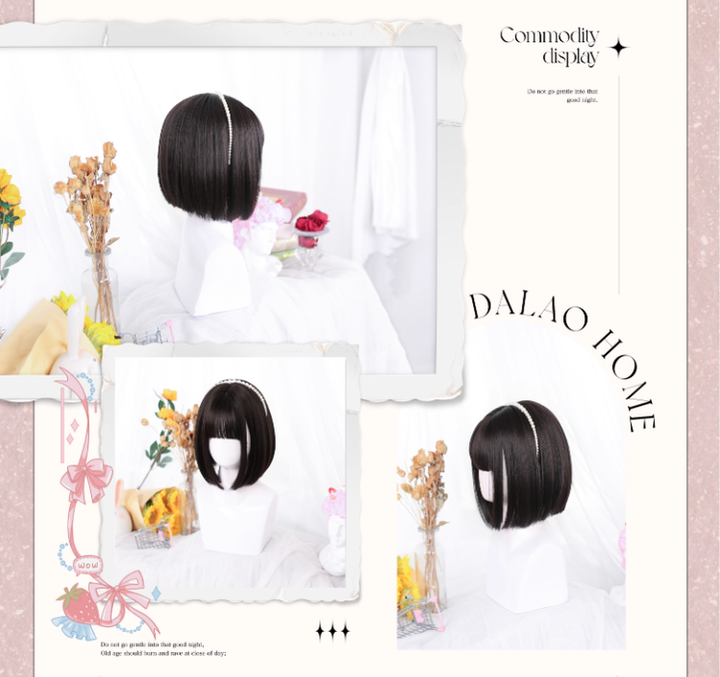 Lolita Wig Black Bob Haircut Short Wig With Bangs 35604:496458 35604:496458