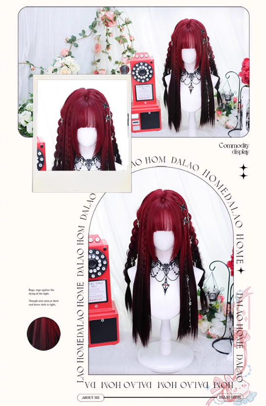 Lolita Wig Y2K Long Staight Wig Red Black Gradient Wig 35608:500820 35608:500820