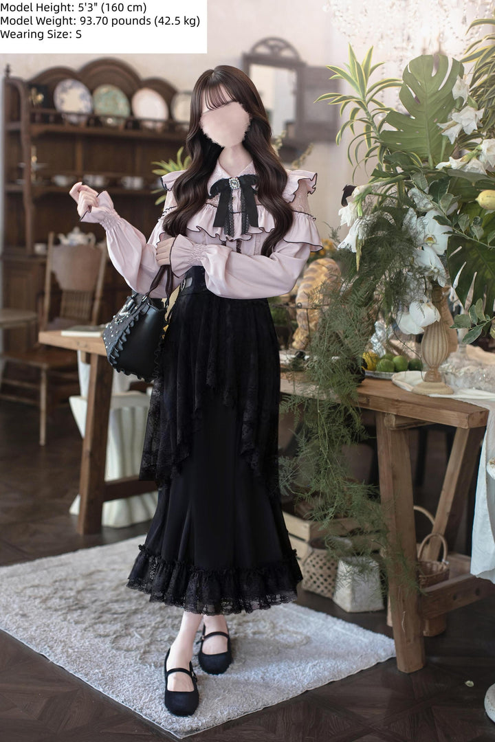Seiso Kei Pink Blouse & Mermaid Skirt, Lace & Ruffles 45933:870836