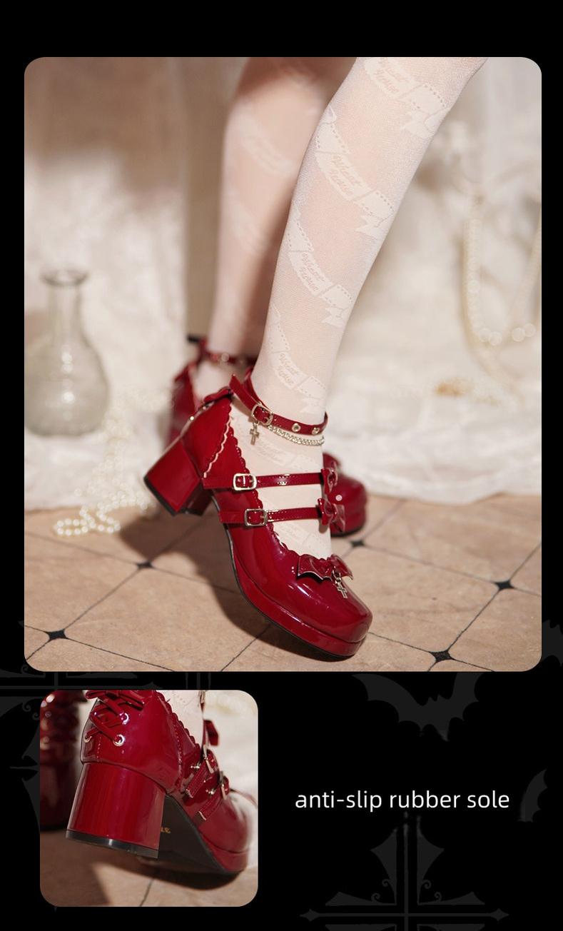 Halloween Gothic Lolita Heeled Shoes, Cross Pendant 45653:857590
