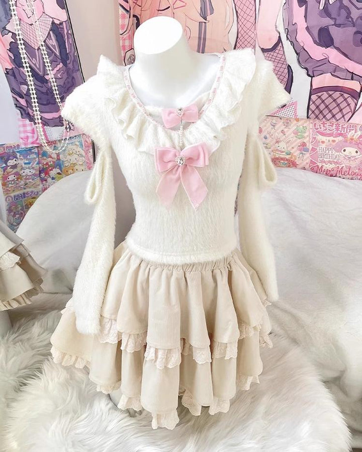 Sweet Kawaii White Sweater Cake Skirt Set (L M S) 41556:703758