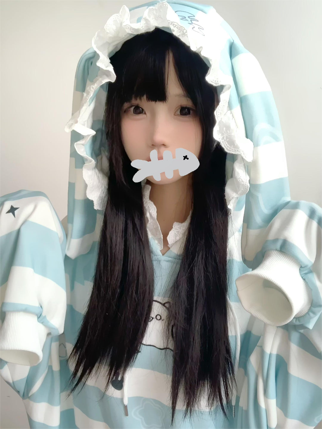 Subculture Hoodie Blue Ghost Baby Bunny Ear Fleece Top 41146:692324